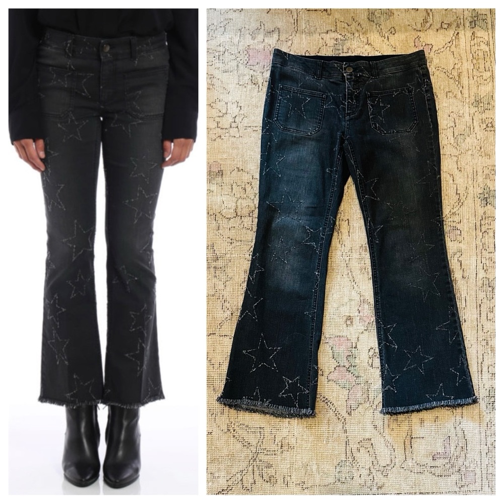 Stella McCartney Star-Embroidered Frayed Crop Black Jeans, 29